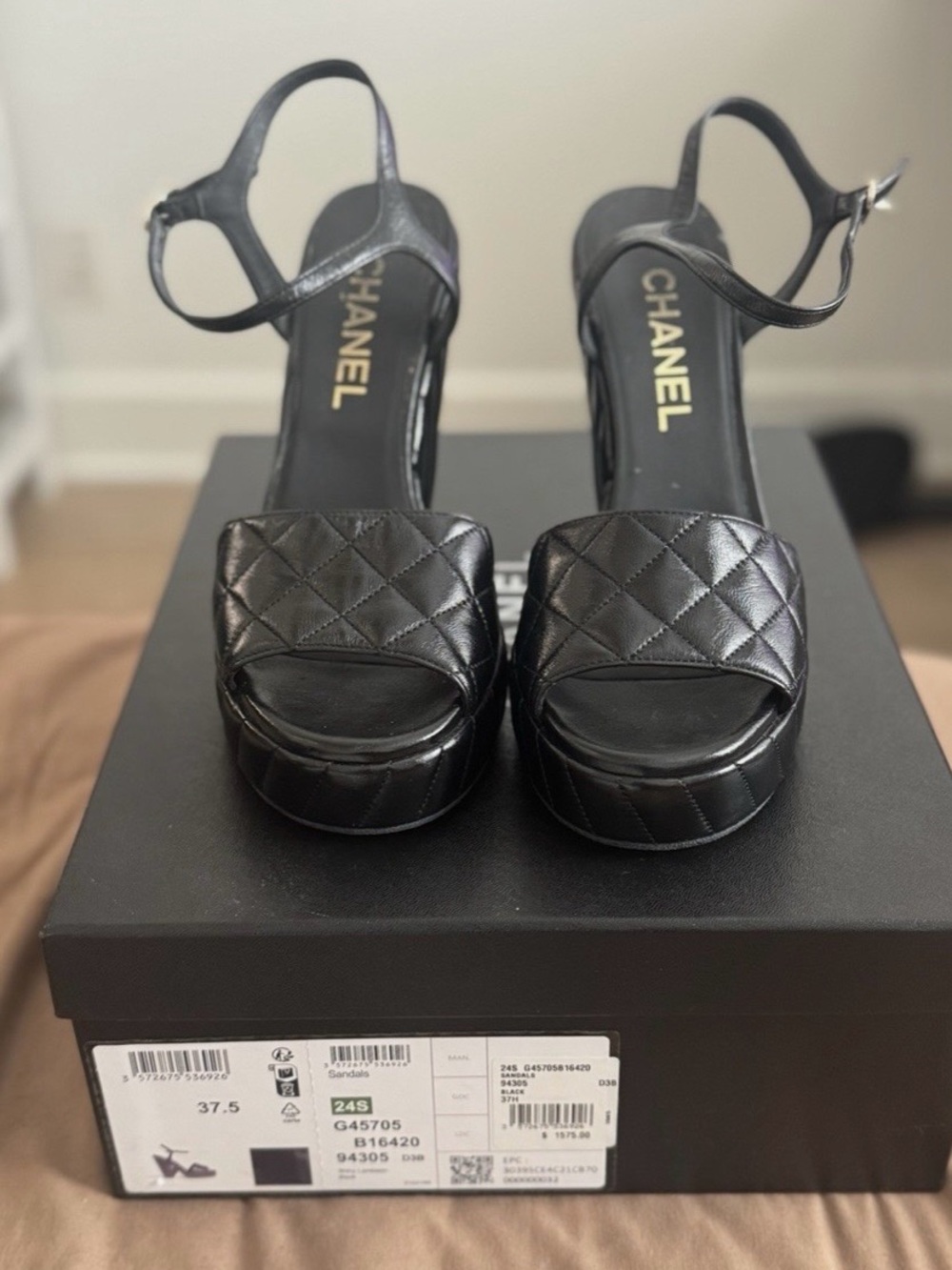 CHANEL Black Quilted Leather Platform Sandals -size 7 - Picture 12 of 17